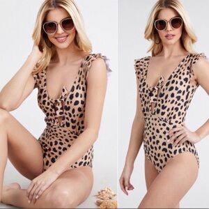 New Creamy Beige Leopard Print Trendy Women's Summer One Piece Bathing Suit
